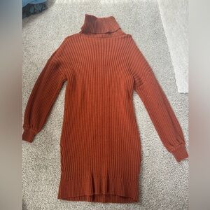 Burnt orange Turtleneck sweater dress
